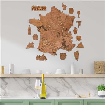 Mapa dos Vinhos de França CreatifWood | Madeira | 60x60 cm - 1