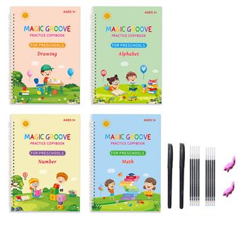 Livros de Escrita Inglês para crianças CO-Phénix | 4 Livros + 2 Canetas + 10 Recargas + 2 Pegas - 1