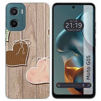 Capa de Silicone Tumundosmartphone para Motorola Moto G05 / E15 | Desenhos de corações em madeira - 1