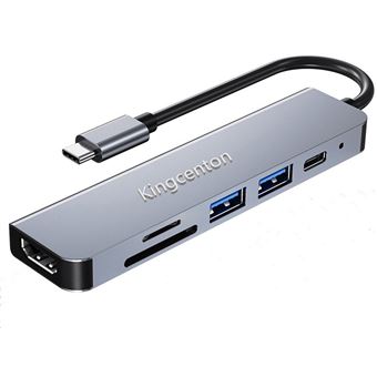 Adaptador USBC 6 em 1 KINGCENTON | Hub USB C HDMI para MacBook Air (1 HDMI, 1 PD, 1 SD e Micro SD/TF, 2 portas USB 3.0) - Cinza - 1
