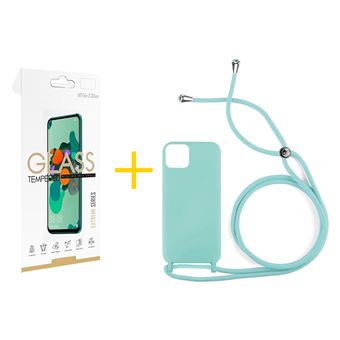 Pack 1 x Película de Vidro Temperado 2.5D + Capa skyhe  Apple iPhone 15 Pro Gel Rope - Verde Água - 1