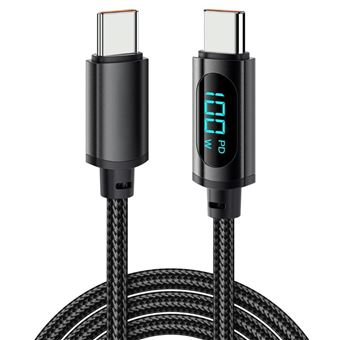 Cabo USB trançado Type C Antiimpacto | 100w | 5A PD | ecrã LED 200cm | preto - 1