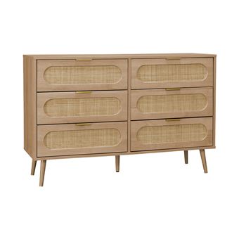 Cómoda sweeek | madeira e cana arredondada | 6 gavetas | Natural - 1