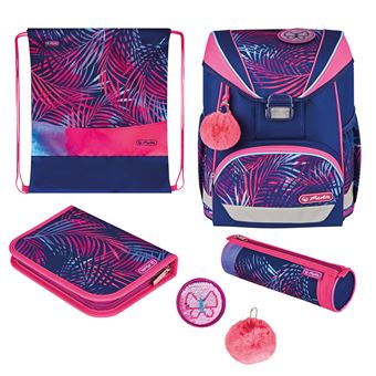 Conjunto de Mochilas Escolares Herlitz UltraLight Plus Tropical Chill | Azul marinho, Rosa - 1