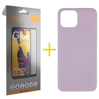 Pack 1 x Película de Vidro Temperado Full + Capa Accetel para Apple iPhone 14 Plus Silicone Líquido - Roxo - 1