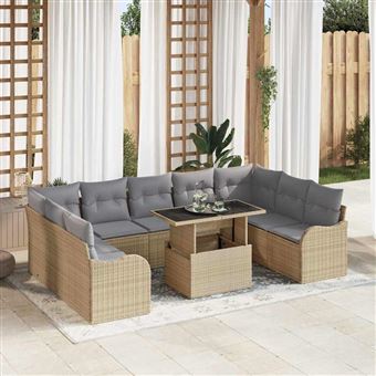 Conjunto de Sofá de Jardim vidaXL | 10 Peças | Bege Rattan Sintético - 1