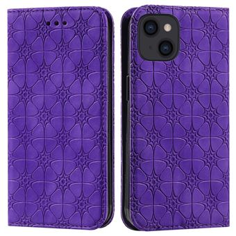 Capa PU + TPU flor da sorte impressa com fundo Roxo para iPhone 13 6.1'' - 1