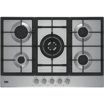 Placa a Gás Beko HIAW 75225 SL | Gás Butano/Propano | 75 cm | 5 Zonas | Aço inoxidável - 1