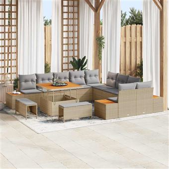 Conjunto de Sofá de Jardim vidaXL | 13 Peças | Bege vime PE - 1