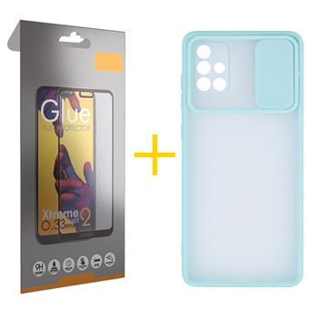 Pack 1 x Película de Vidro Temperado Full + Capa skyhe  Samsung Galaxy A71 Gel Protecção Câmara - Verde Água - 1