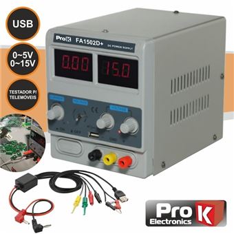 Fonte de Alimentação ProK Digital 0-15V/ 0-2A/ com USB - 1