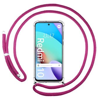 Capa Tumundosmartphone suspensa transparente para Xiaomi Redmi 10 (2021/2022) com cordão rosa fúcsia - 1
