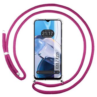 Capa Tumundosmartphone suspensa transparente para Motorola Moto E22 / E22i com cabo rosa fúcsia - 1
