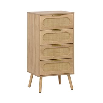 Cómoda alta sweeek | decorada madeira e vime | 4 gavetas | Natural - 1