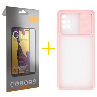 Pack 1 x Película de Vidro Temperado Full + Capa skyhe  Samsung Galaxy A71 Gel Protecção Câmara - Rosa Creme - 1