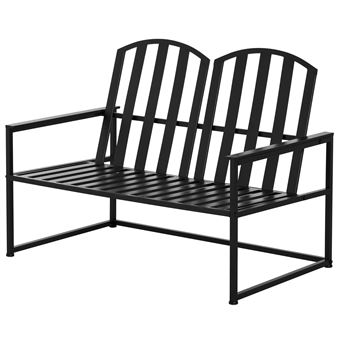 Banco de Jardim de Metal Outsunny de 2 Lugares com Encosto Alto e Apoios de Braço para Parque, Pátio, Terraço | Estilo Rústico| Máx. 220 Kg | 108 x 63 x 80,5 cm - Preto - 1