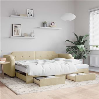 Sofá-cama com Gavetão e Gavetas vidaXL | 90x200 cm | tecido cor creme - 1