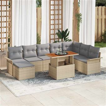 Conjunto de Sofá de Jardim vidaXL | 9 Peças | Bege Rattan Sintético - 1