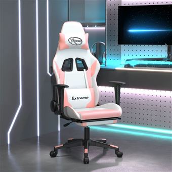 Cadeira de gaming de massagens vidaXL com apoio de pés | couro artificial | branco/rosa - 1