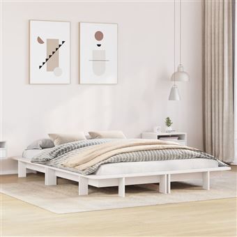 Cama sem colchão vidaXL | 135x190 cm | madeira de pinho maciça branco - 1
