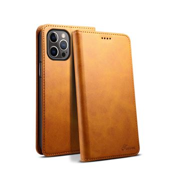 Capa de Couro com Slot para Cartões à Prova de Queda J01 V-REEL para iPhone 14 Pro - Caqui - 1