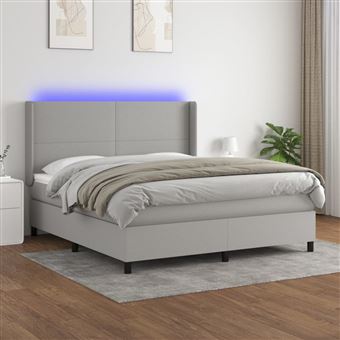 Cama box spring com colchão e LED vidaXL | 180x200 cm | tecido cinza-claro - 1