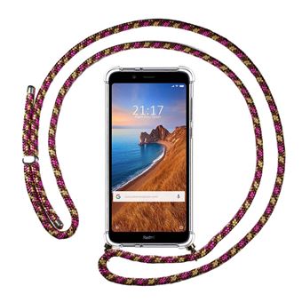 Capa Tumundosmartphone Suspensa Transparente para Xiaomi Redmi 7A com Cordão Rosa/Dourado - 1