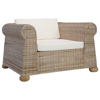 Poltrona com almofadões vidaXL em vime natural - 1