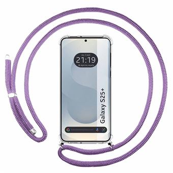 Capa TUMUNDOSMARTPHONE transparente para Samsung Galaxy S25+ Plus 5G com cordão roxo - 1