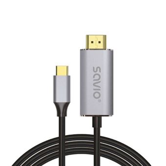 Cabo Hdmi Savio USB-C to HDMI 2.0B cable 2m silver / black gold tips  CL-171 | Preto - 1