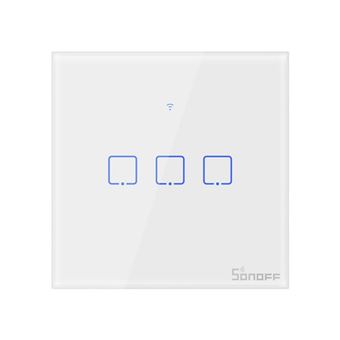 Interruptor de Parede Táctil Triplo Smart Wi-Fi+RF em Vidro de Encastrar - Sonoff T1EU3C-TX - 1