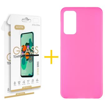 Conjunto Accetel 2 X Película de Vidro + Capa para Huawei P Smart 2021 Silicone Liso Rosa - 1
