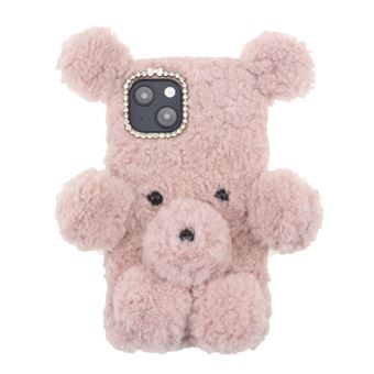 Capa e TPU Boneca de pelúcia 3D urso peludo, Rosa Anti-queda para iPhone 13 6.1'' - 1