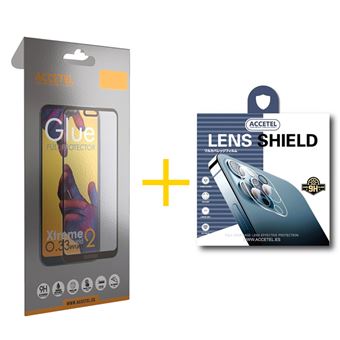 Pack Accetel Película de Vidro Temperado Full + Película de Câmara Traseira de Vidro Temperado para Apple iPhone 14 Pro Max | Moldura em Preto - 1