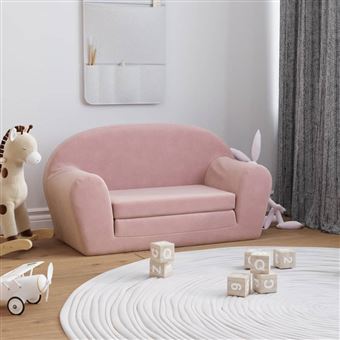 Sofá-cama infantil vidaXL | de 2 lugares pelúcia macia rosa - 1