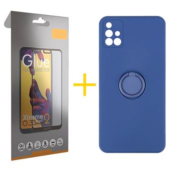 Pack 1 x Película de Vidro Temperado Full + Capa skyhe  Samsung Galaxy A71 Gel O-Ring - Azul Escuro - 1