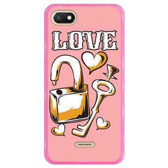 Capa Hapdey para Xiaomi Redmi 6A Design Amor Chave e Cadeado em Silicone Flexível e TPU Cor-de-Rosa - 1