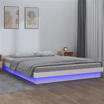 Estrutura de Cama de Casal com LED vidaXL | 135x190 cm | Madeira Maciça Branco - 1
