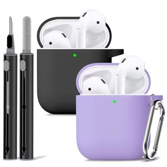 Kit de Limpeza e 2 Capas em Silicone Antiimpacto para Apple AirPods 1ª Ger | Lavanda e preto - 1