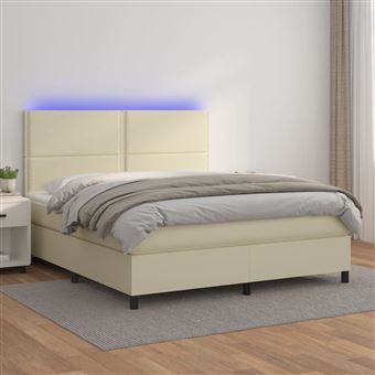 Cama box spring com colchão e LED vidaXL | 180x200cm | couro artificial creme - 1