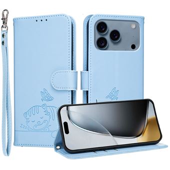 Capa FOXDOCK para iPhone 17 Pro Max | Flip | Bloqueio RFID | Fecho Magnético | Pele Sintética | Alça de Pulso Amovível | Azul Claro - 1