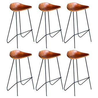 Conjunto de 6 Cadeiras de Bar vidaXL Couro Genuíno Castanho - 1
