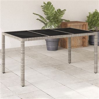 Mesa de jardim com tampo vidro vidaXL | 150x90x75 cm | vime PE cinza-claro - 1