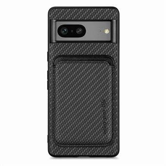 Capa e TPU + PU magnético, textura de fibra de carbono com suporte Magunivers para cartão Magunivers para Google Pixel 7 5G - preto - 1