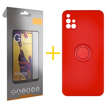 Pack 1 x Película de Vidro Temperado Full + Capa skyhe  Samsung Galaxy A71 Gel O-Ring - Vermelho - 1