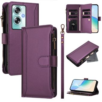 Capa FOXDOCK para OPPO A79 5G | Pele Premium | 9 Compartimentos para Cartões | Alça de Pulso Amovível - Roxo - 1