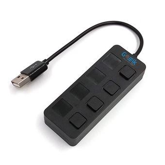 Hub Goeik USB 2.0 de 4 Portas, com Interruptores On/Off - Preto - 1