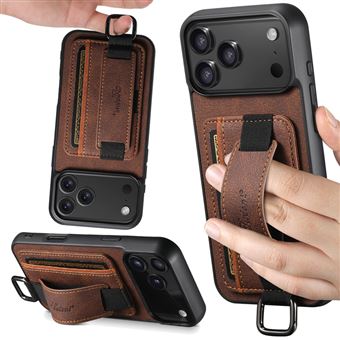 Capa de Couro com Suporte à Prova de Queda H13 V-REEL para iPhone 17 Pro Max - Castanho - 1