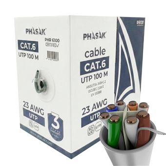 Cabo de Rede Phasak Bobine de Cabo de Rede 100 m UTP Sólido PHASAK AWG23 Cat.6 CCA - PHR 6100 | Cinzento - 1