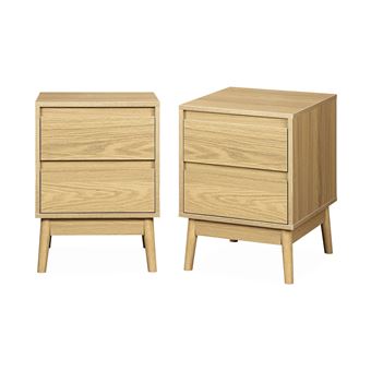 Mesa de cabeceira sweeek com efeito madeira | 2 gavetas | 2 Unidades | Natural - 1